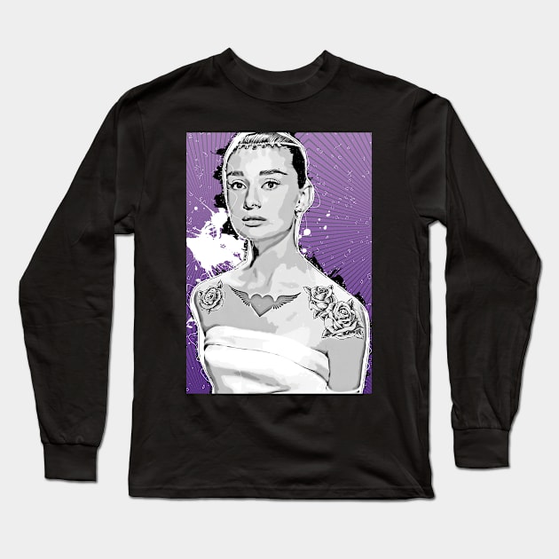 Tattooed Audrey Hepburn Long Sleeve T-Shirt by Digital Canvas Ltd